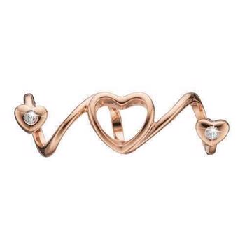 Christina Collect 925 sterling silver Soulmate wide rose gold plated charm, a large heart with two small hearts on the side, with small white topaz, model 630-R80